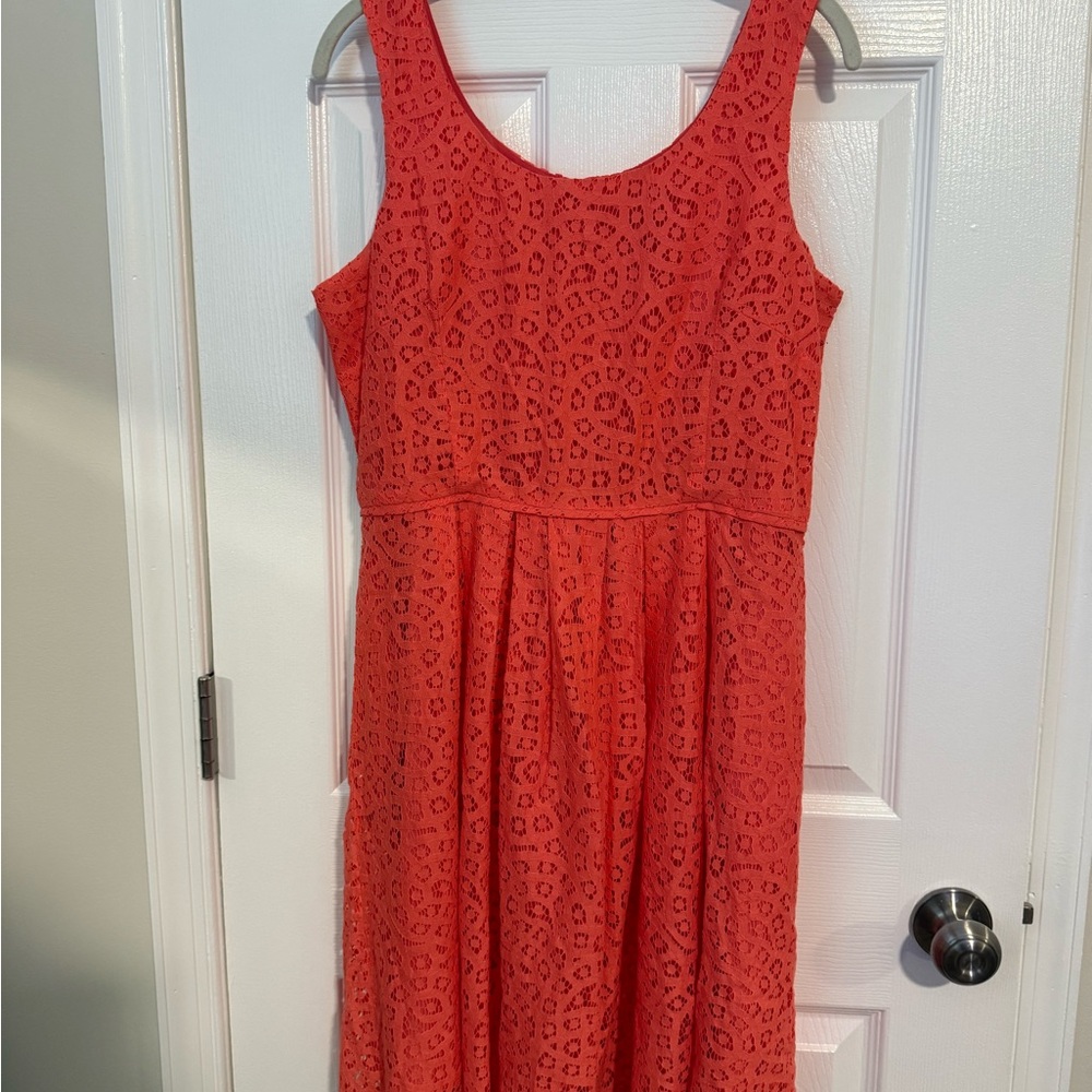 J. Crew Coral Lace Midi Dress